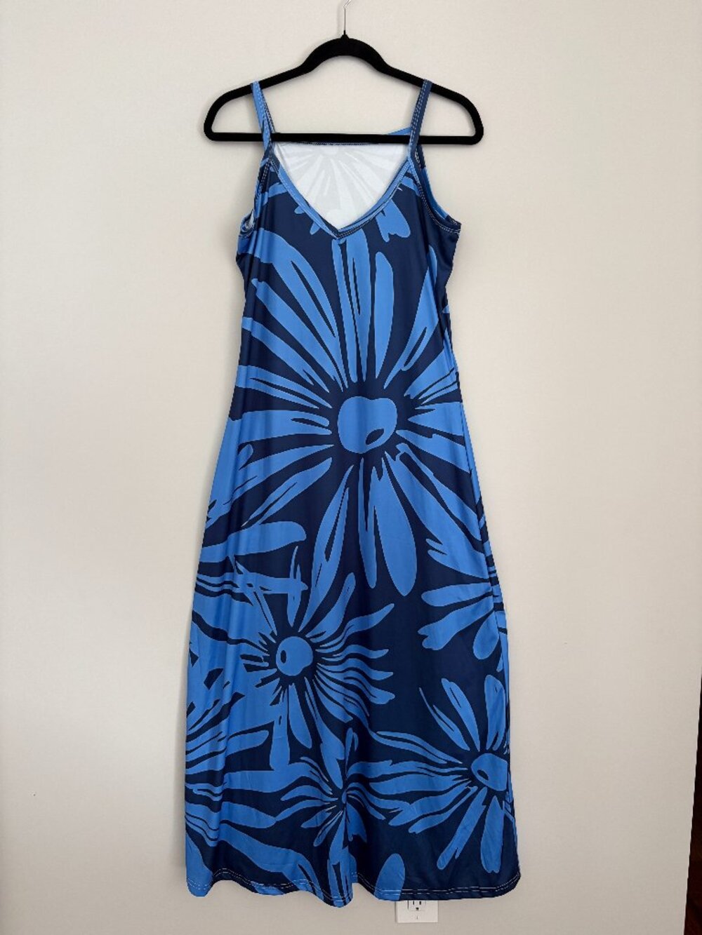 Blue Floral Daisy V-Neck Maxi Camisole Dress Resortwear Sundress Cottagecore S